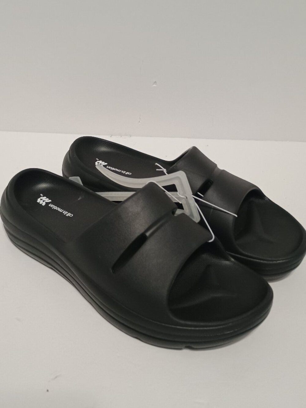 All in Motion Black Comfort Slide Sandals Size 11 Cushioned Platform Open Toe